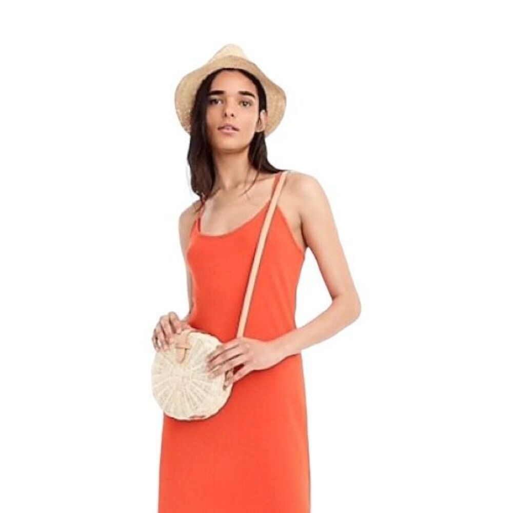 J Crew Medium Dress Strappy‎ Knit Midi Vibrant Orange Spaghetti Strap Sun 107 - Picture 2 of 16
